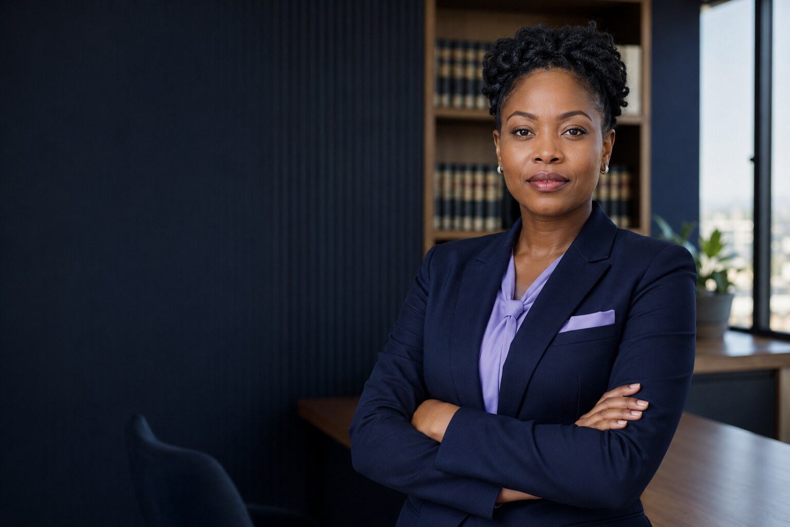 Black African woman attorney in a modern legal office