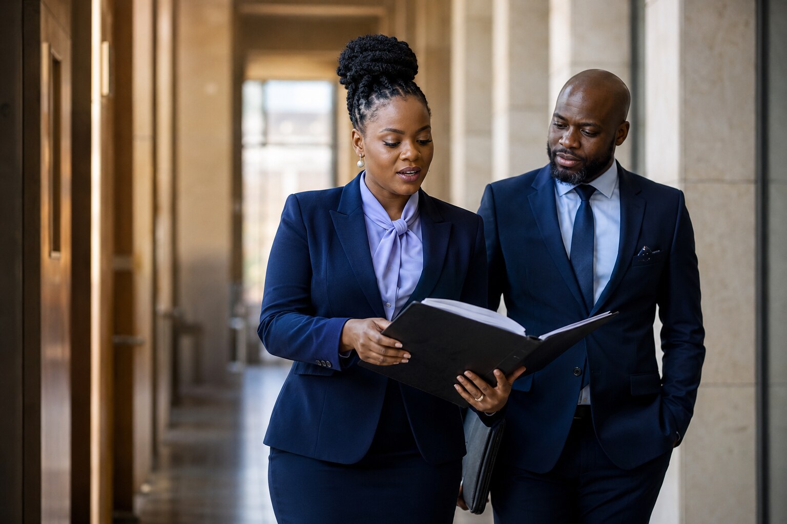 African woman lawyer leading a legal team
